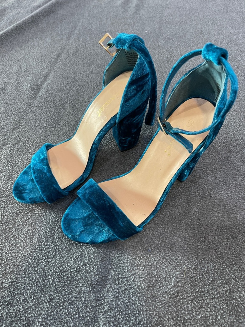Shoe Dazzle Teal Velvet Ankle-Strap Block Heels
